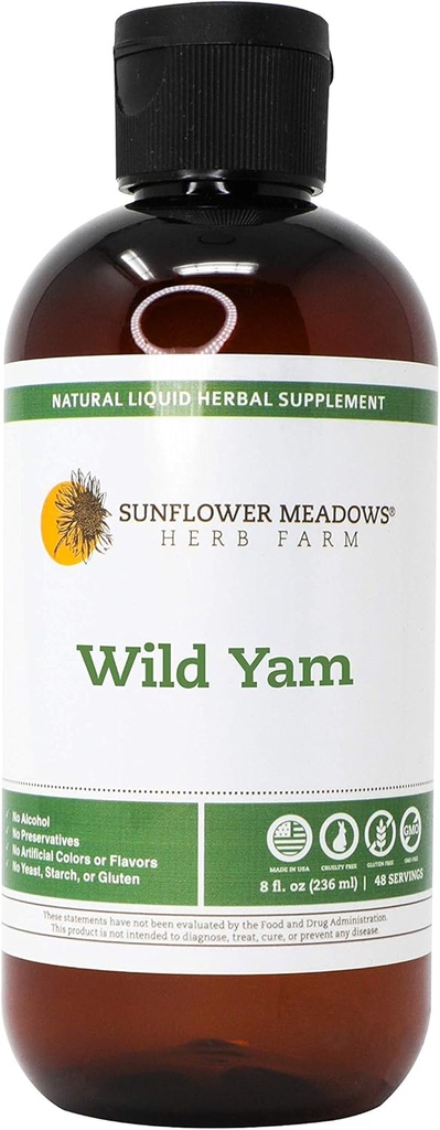 Wild Yam Liquid Herbal Supplement - 8oz- Bez alkoholu, Non-GMO, Made with Organic Ingredients