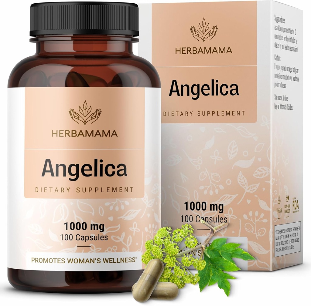 HERBAMAMA Dong Quai Supplement - 1000mg Angelica Root for Women 's Support - Dong Quai Powder Capsules - Vegan, Non-GMO Angelica Herb Antioksydant Supplement for Women