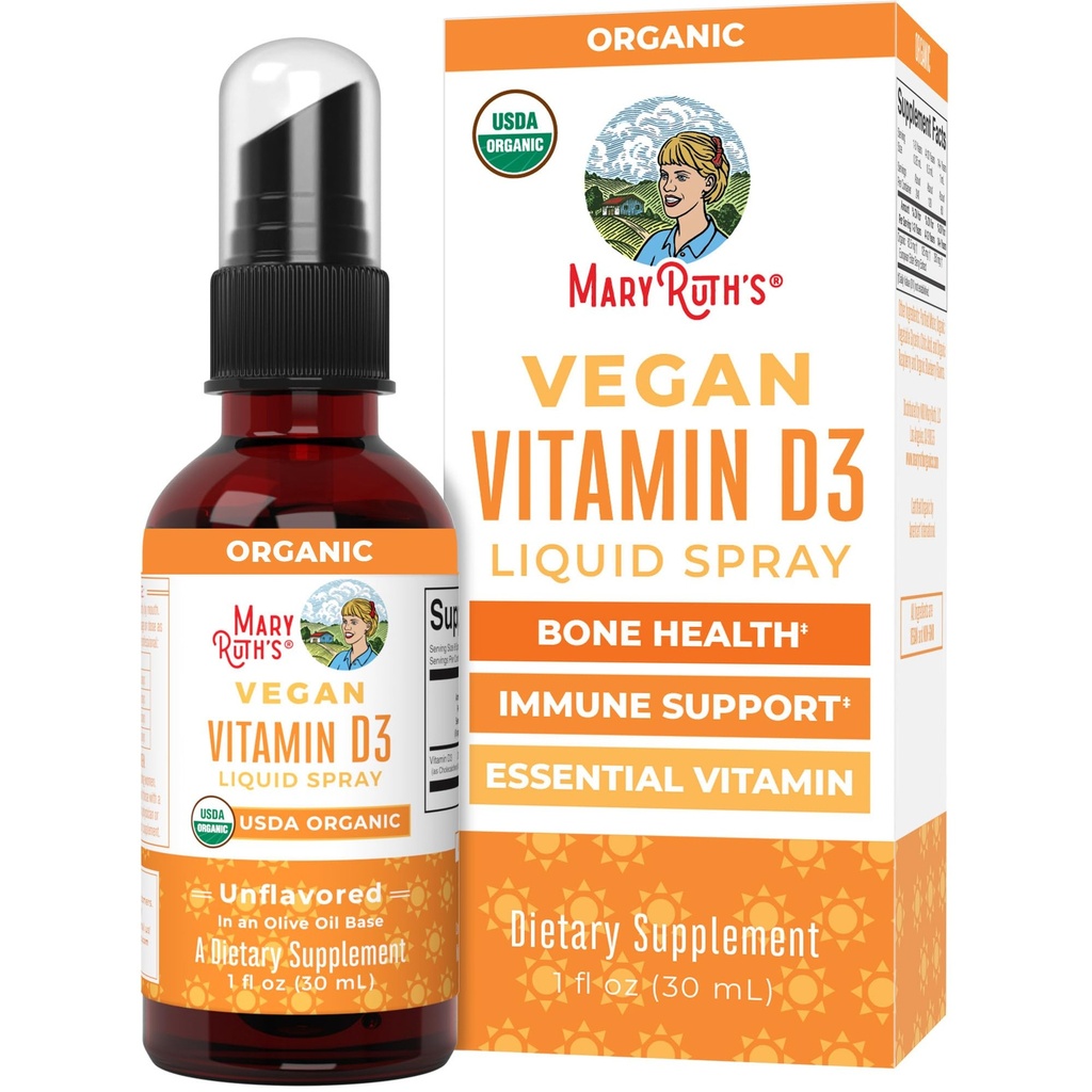 MaryRuth Organics Witamina D USDA Organic Evidence 124; VIT D3 Liquid Evidence 124; Sugar Free Evidence 124; Liquid VIT D Spray Immune Support dla dorosłych i dzieci 124; Bone Health Evidence 124; Vegan Evidence 124; Gluten Free Evidence 124; Non-GMO Evidence 124; 30 Servings