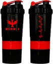 BIRD-I Gym Shaker protein, 3- in-1, 500ml / 16.9oz, BPA- Free, Metal Mixer. (RED), JT4101
