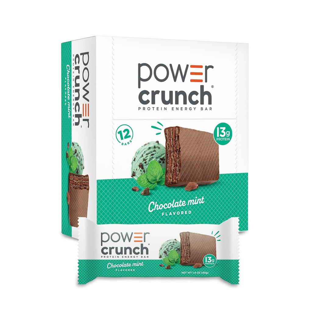 Power Crunch Protein Bary Wafer, Wysokie przekąski protein z pysznym smakiem, mięta czekoladowa, 1.4 unce (12 Count)