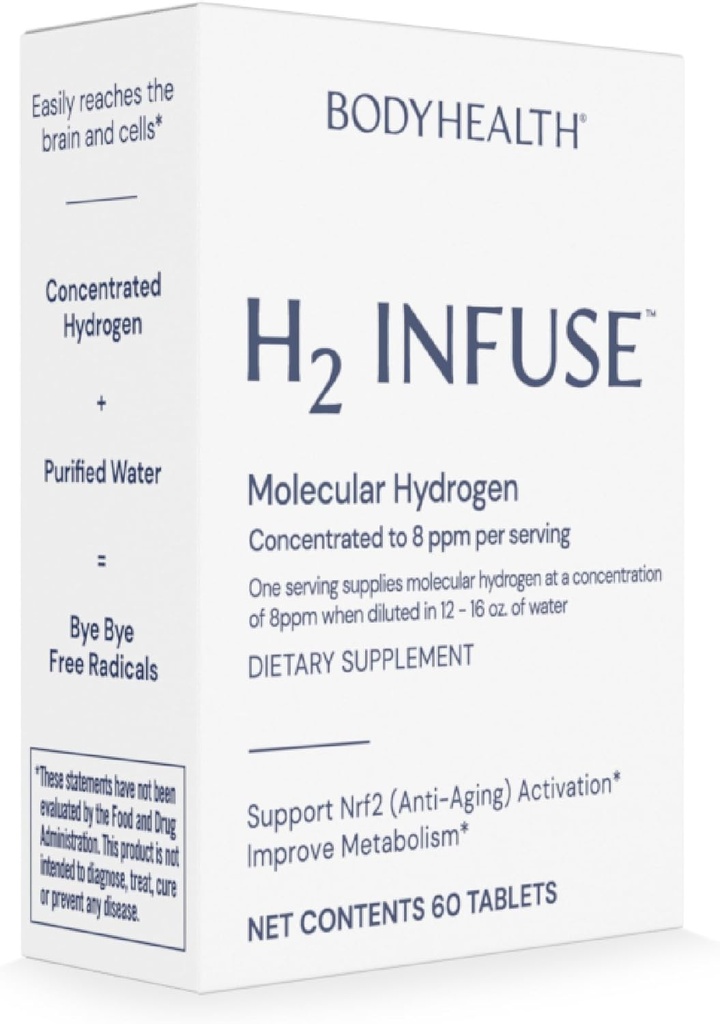 BodyHealth H2 Infuse Molecular Hydrogen Tablets, Tablets for Drinking Water, Elemental Magnez to Support Metabolic with Molecular Hydrogen Water - 60 Tablets