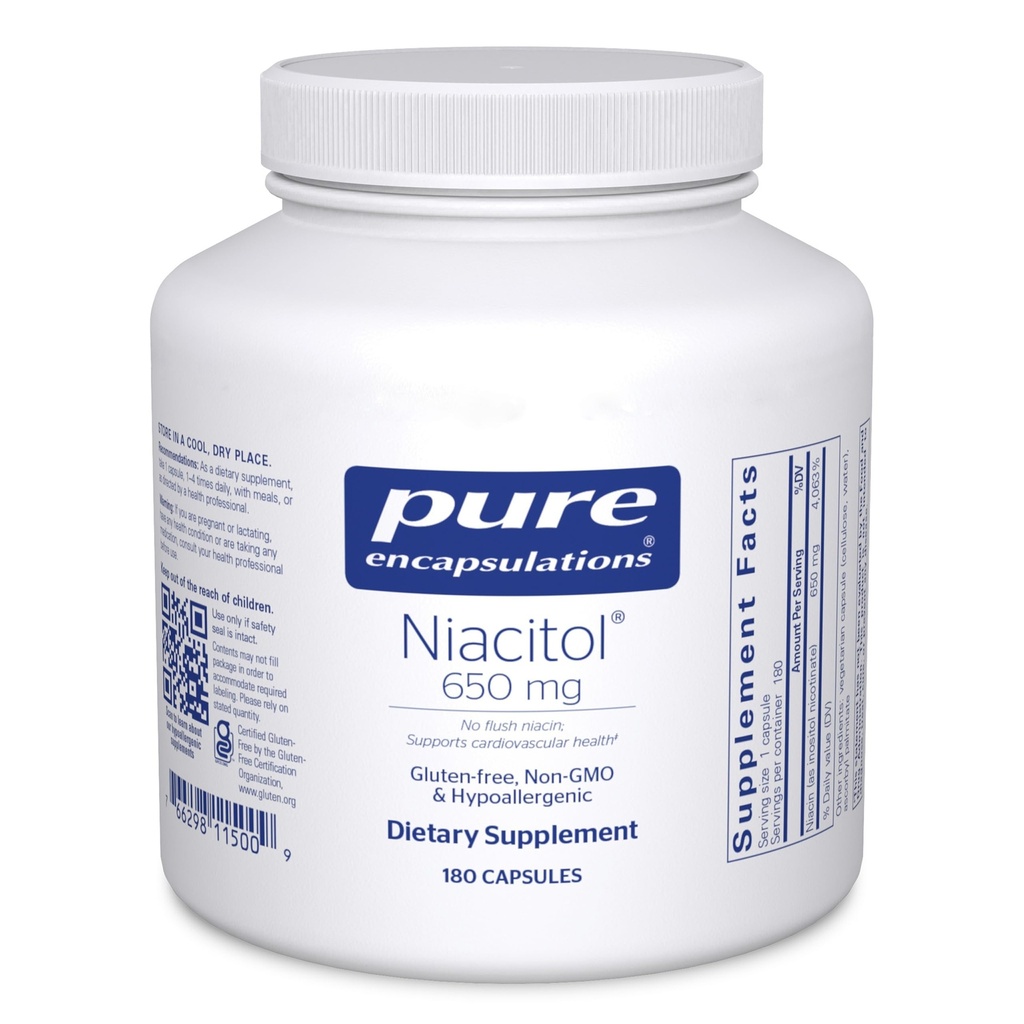 Pure Encapsulations Niacitol 650 mg Acitol 124; Hipoalergenne No- Flush Niacyna do wspierania trawienia, Synteza hormonalna i Formacja tkanki 124; 180 Kapsułki