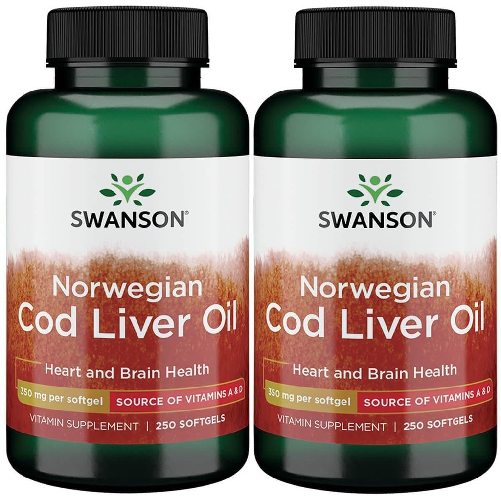 Swanson Cod Liver Oil 1250 Iu A / 135 Iu D 250 Sgels (2 opakowania)