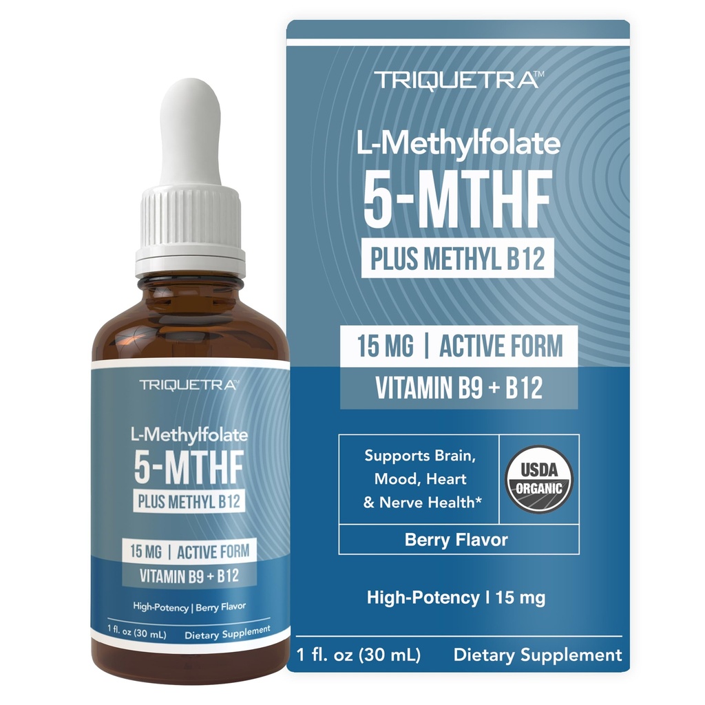 L Folan metylu 15 mg Plus kofaktor metylowy B12 - organiczny aromat jagodowy, ciecz o wysokiej mocy w postaci 5-MTHF - wspomaga nastroje, metylację, kognitywację - bioaktywne formy witaminy B9 i B12 (1oz)
