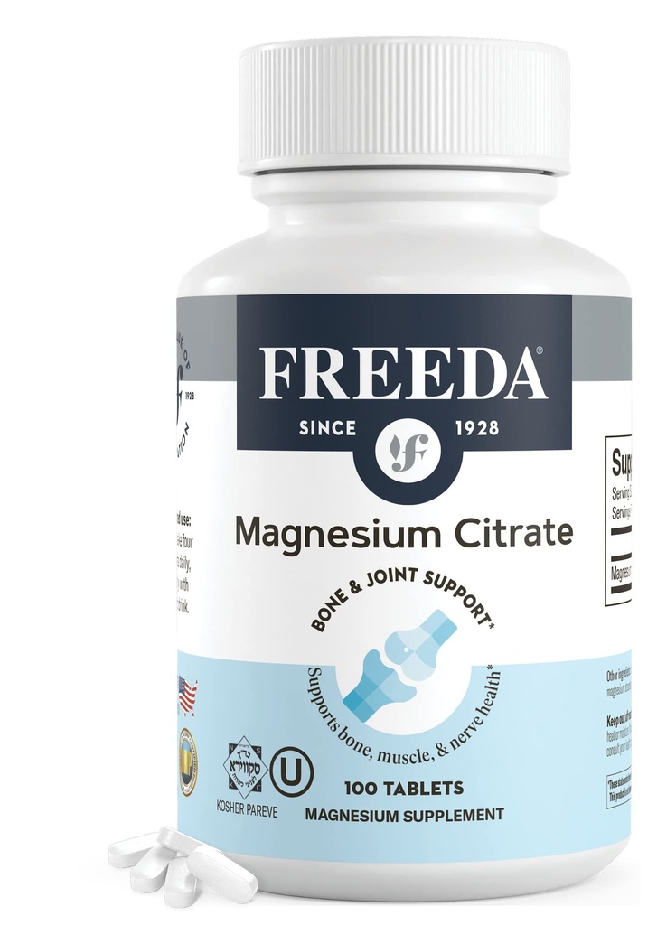 Freeda Magnezu Citrate 400 mg Tabletki powlekane - Wysoka Absorpcja dla Mięśnie, Nerwy i Relaxation Support - Wegan, Gluten- Free, Kosher - 100