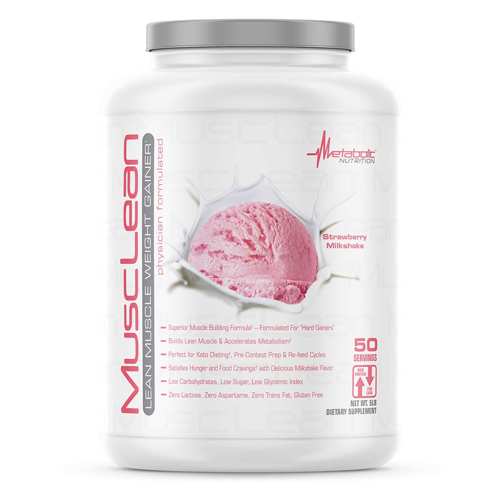 Odżywianie metaboliczne - Musclean - Milkshake, wysokobiałkowe białko serwatki, odżywka podtrzymująca, niskowęglowodany, dieta Keto, enzymy trawienne, truskawka, 5 funtów (50 ser)