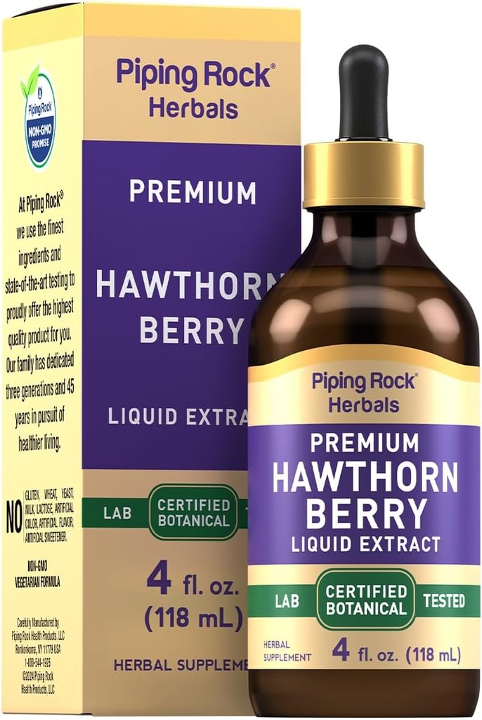 Piping Rock Hawthorn Berry Ekstrakt płynny 124; 4 fl oz 124; Herb nalewka krople 124; Premium suplement wegetariański 124; Nie GMO, Gluten Free