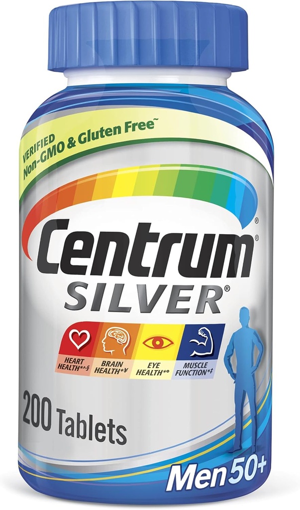 Centrum Silver Multivitamin dla mężczyzn 50 Plus, Multivitamin / Multimineral Suplement z witaminą D3, B Witaminy i cynk, Gluten Free, Non-GMO Składniki - 200 Liczba