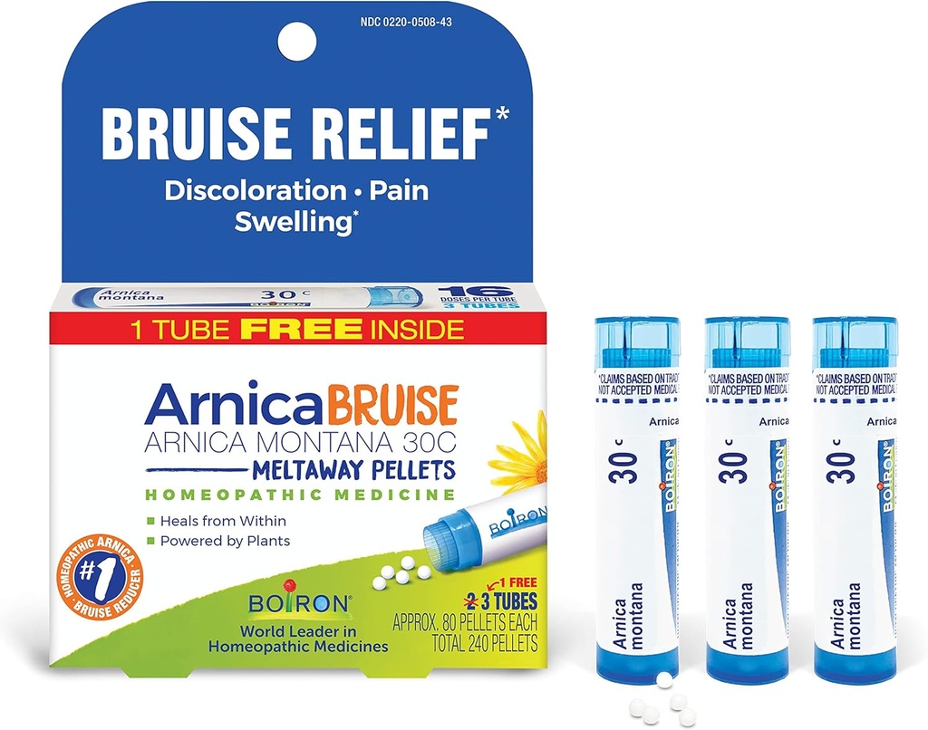 Boiron Arnica Bruise - Arnica Montana 30c for Relief of Pain, Swelling, and Discoloration from Bruises - 3 Count (240 Pellets)