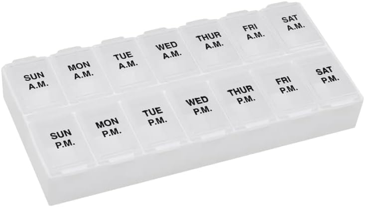 Przypomnij N 'Time Weekly (7- Day) AM / PM Pill Organizator, Witamina i Pudełko Medyczne, Duże Komory, 2 razy dziennie, Klare Lids