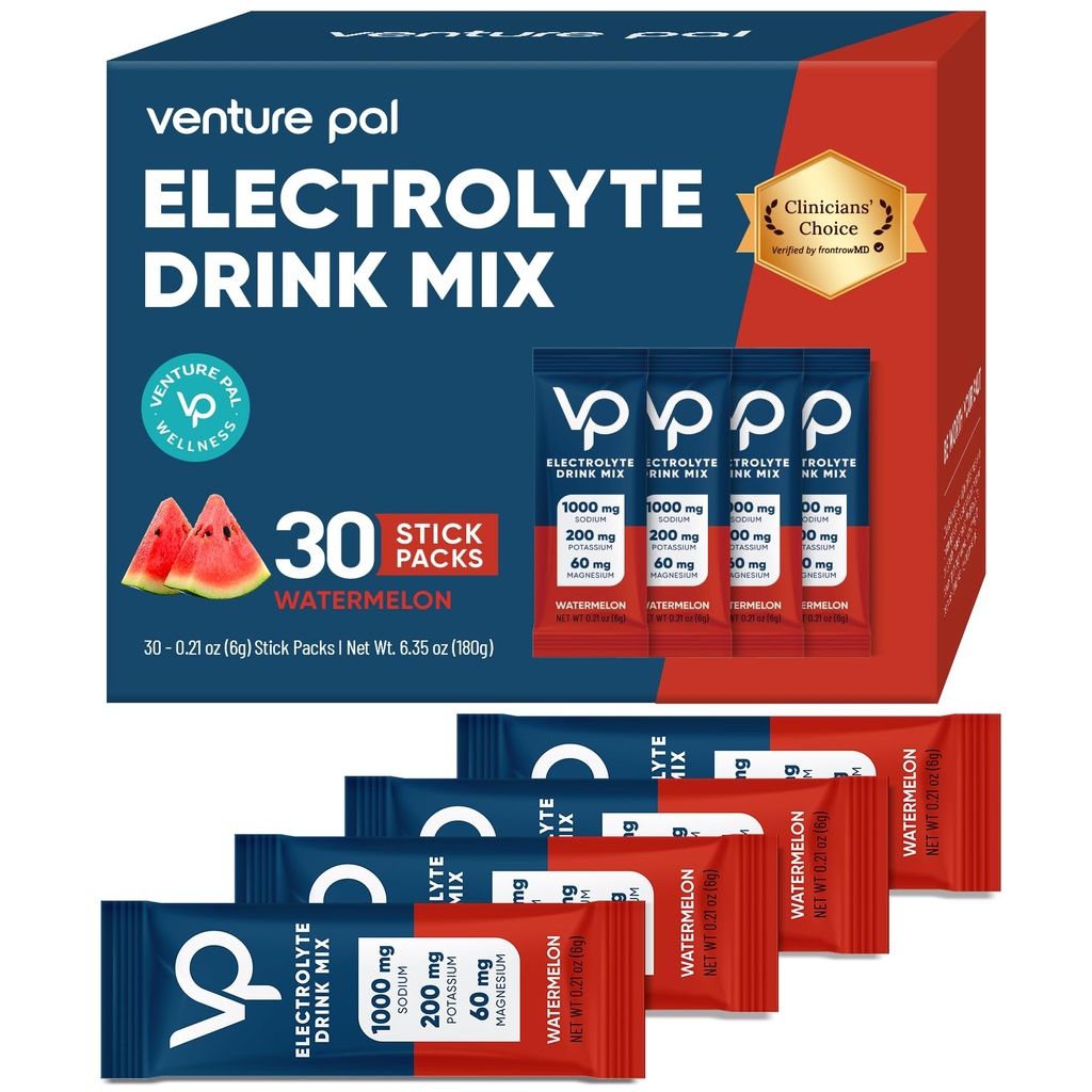 Venture Pal wysoki poziom cukru bez elektrolitów w proszku Pakiet - Nawodnienie Pakiety z witaminą, Sodu i potasu 124; Zero Kalorii 124; Wegan, Keto & Paleo Przyjazny Electrolyte Drink Mix - 30 Sticks