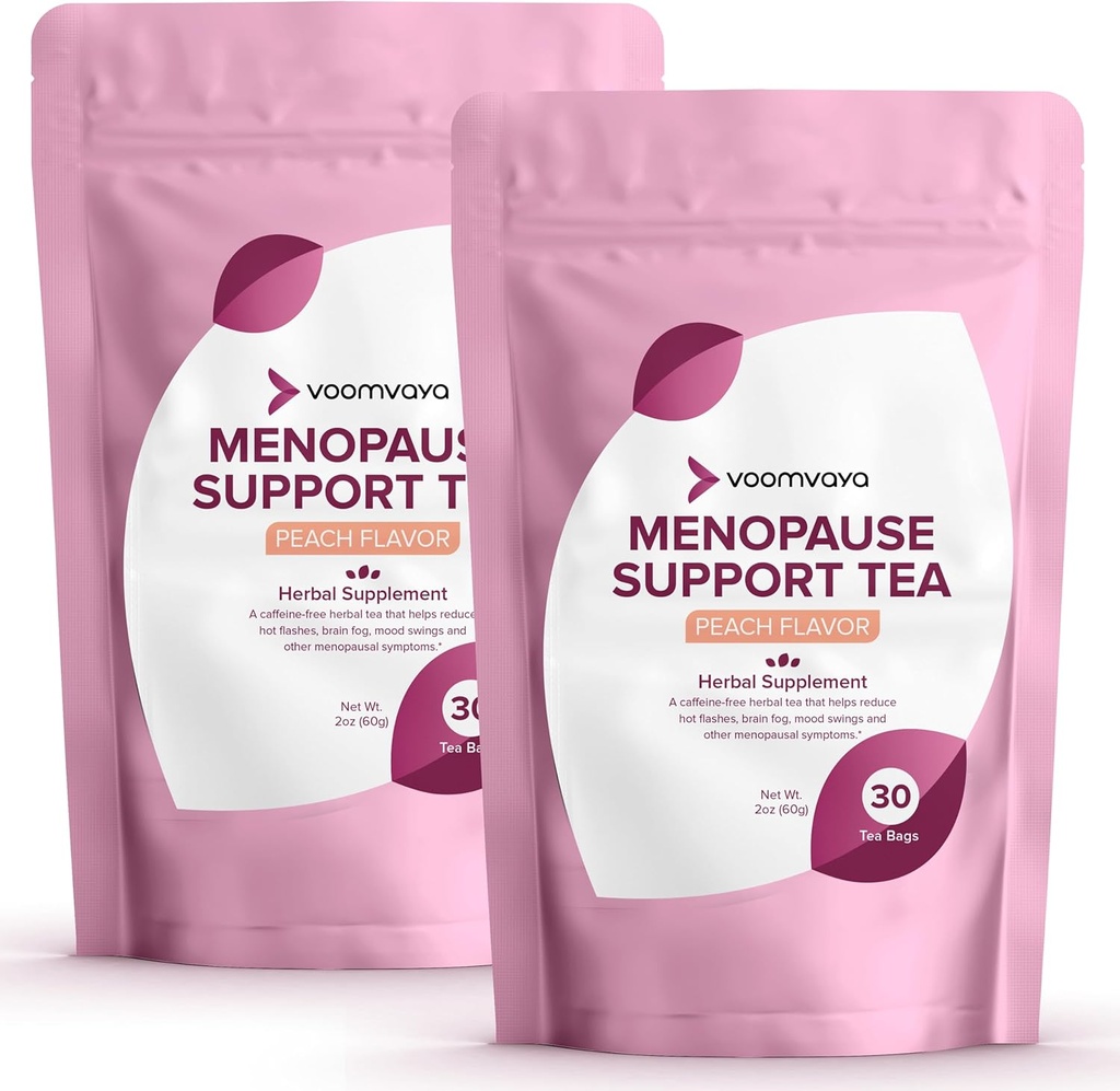 VoomVaya Zapisz 10% na wsparcie menopauzy Tea 2- Pack Bundle - Naturalna ulga menopauzy dla kobiet w / Red Clover & Black Cohosh - nocne poty i gorące błyski ulgi - Peach Flavor - 90 Teabags