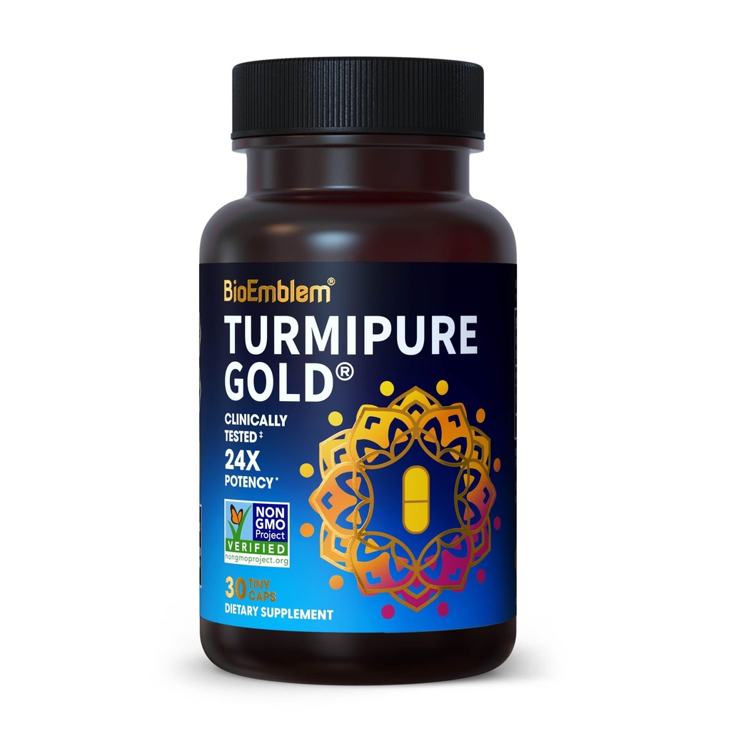BioEmblem Kurkumina Turmerowa z Klinicznie Studiowane TurmiPure - 1 Mały Cap Daily, 24x Więcej Wchłaniania niż inne - Wspólne wsparcie, Zdrowe suplementy zapalne Tumeryczne - Non-GMO - 30 Służenie