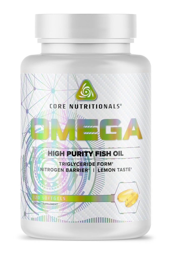Core Nutritionals Omega High Purity Fish Oil | Triglyceride Form EPA & DHA | 1300mg Omega-3s | Brain & Heart Health Support | Lemon Taste | 120 Softgels