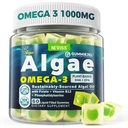 Wegańskie gumki Omega-3 dla dorosłych, alternatywa oleju rybnego od oleju z alg, roślina oparta DHA 460mg & EPA 230mg Plus MetylFolat, Witamina B12, Fosfatydylseryna, No Fishy Taste, Wegan, Cukier wolny, 60 Cts