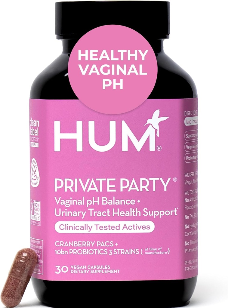 HUM Prywatna Partia Probiotyki Waginalne dla Kobiet, pH Równowaga i Urynary Tract Supplement Probiotyczny Waginalny z Żurawiny i Lactobacillus Mieszanka, Kobiecy Zdrowie Żurawinowe Pigułki, 30 Kapsułki