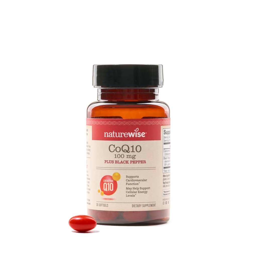 NatureWise CoQ10 100mg + Black Pepper Softgels - Wysoka Wchłanianie Koenzym Q10 + Black Pepper - Przeciwutleniacz dla Heart Health + Cellular Energy - Wegan, Non-GMO, Gluten- Free - 30 Count [30- Day Supply]