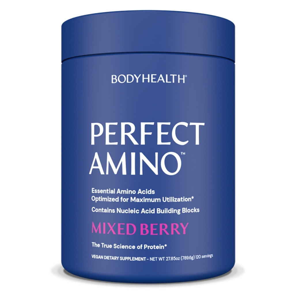 BodyHealth PerfectAmino Proszek - BCAA i EAA Proszek do ćwiczeń przed i po - Amino Acid Energy Drink dla mężczyzn i kobiet do wsparcia Lean Muscle and Recovery - Mieszane Berry - 120 Służenie