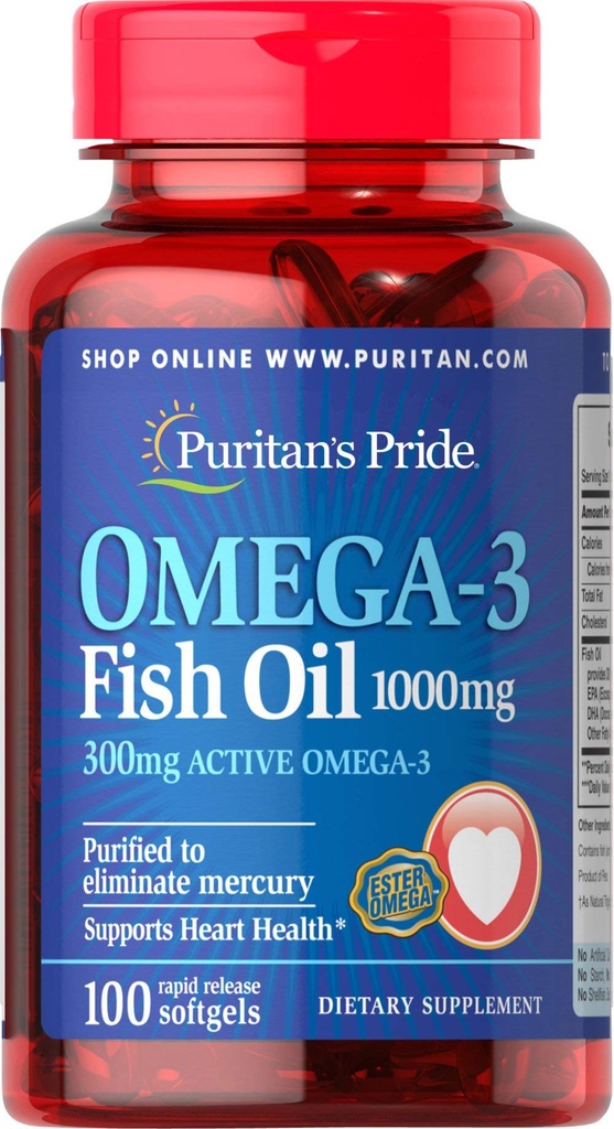 Puritans Pride Omega-3 Olej rybny 1000 Mg, 100 Hrabia