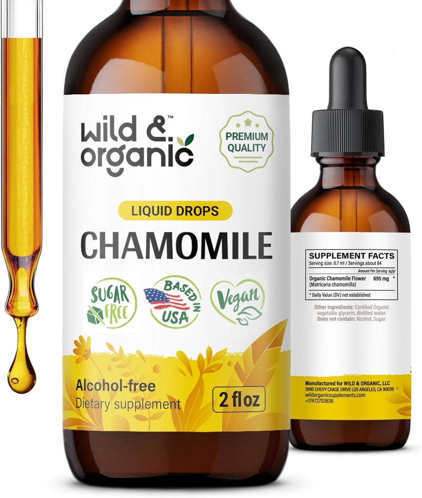 Wild & Organic Rumomile Tincture - Relaxing & Calming Rumomile Supplement - Liquid Flower Extract Drops - Wegan, Cukier i Alkohol - 2 fl oz