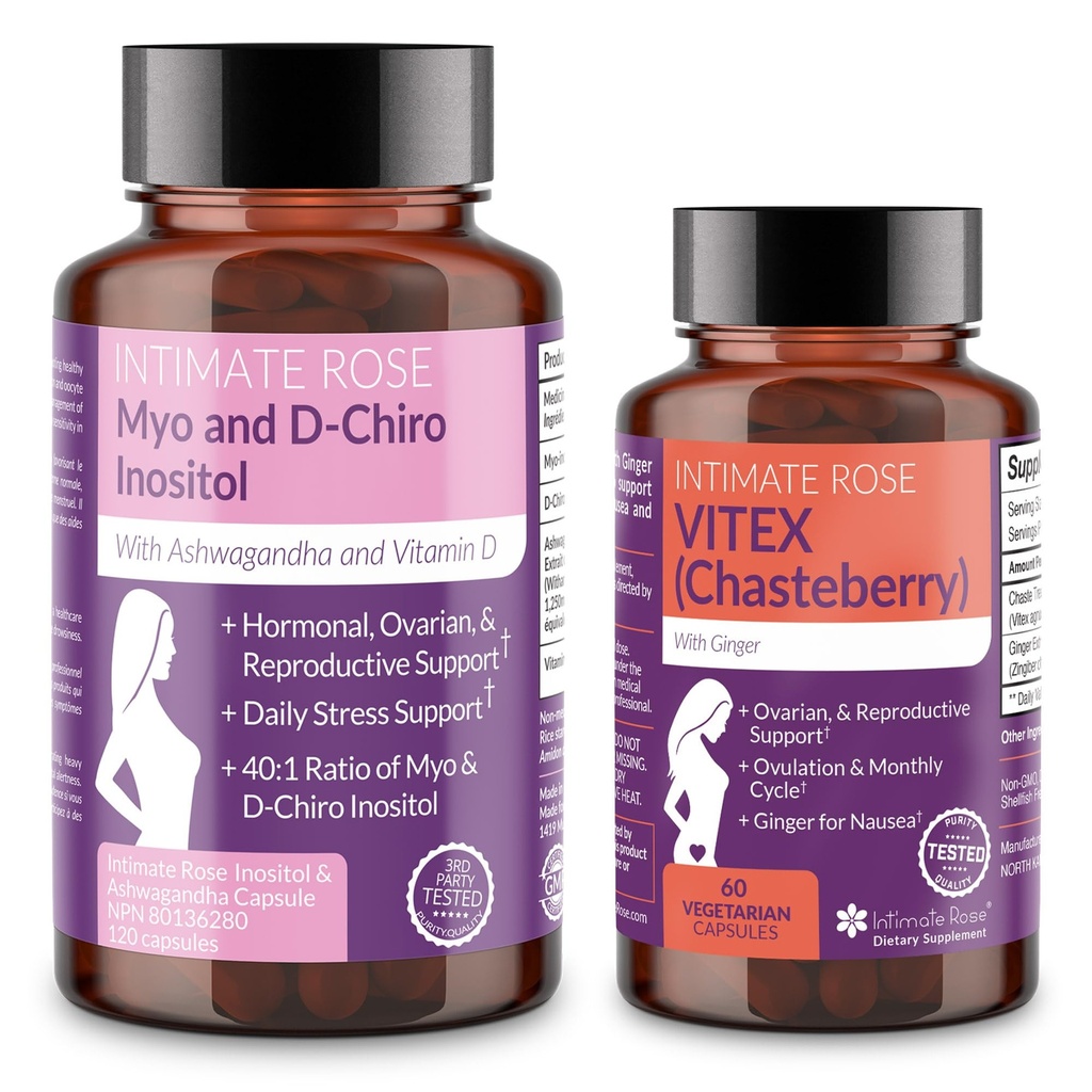 Intimate Rose Women 's Hormonal Balance Bundle - Myo- Inositol & D- Chiro Inositol + Vitex Chasteberry - Reproductive Health & Menstrual Supplements