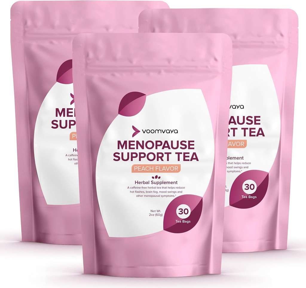 VoomVaya Zapisz 20% na Menopauza Wsparcie Tea 3- Pack Bundle - Naturalna menopauza ulga dla kobiet w / Red Clover & Black Cohosh - nocne poty i gorące błyski ulgi - Peach Flavor - 90 Teabags