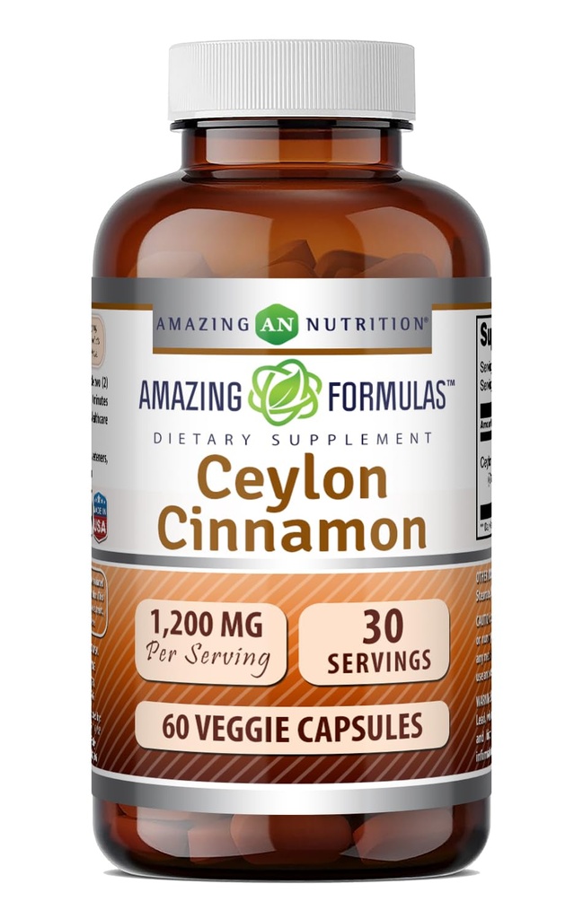 Amazing Cejlon Cynamon 1200 Mg Supplement Agregat 124; Vegetarian kapsułki 124; Non-GMO Agregat 124; Gluten- Free Agregat 124; Made in USA (1 Pack Agregat 124; 60 Count)