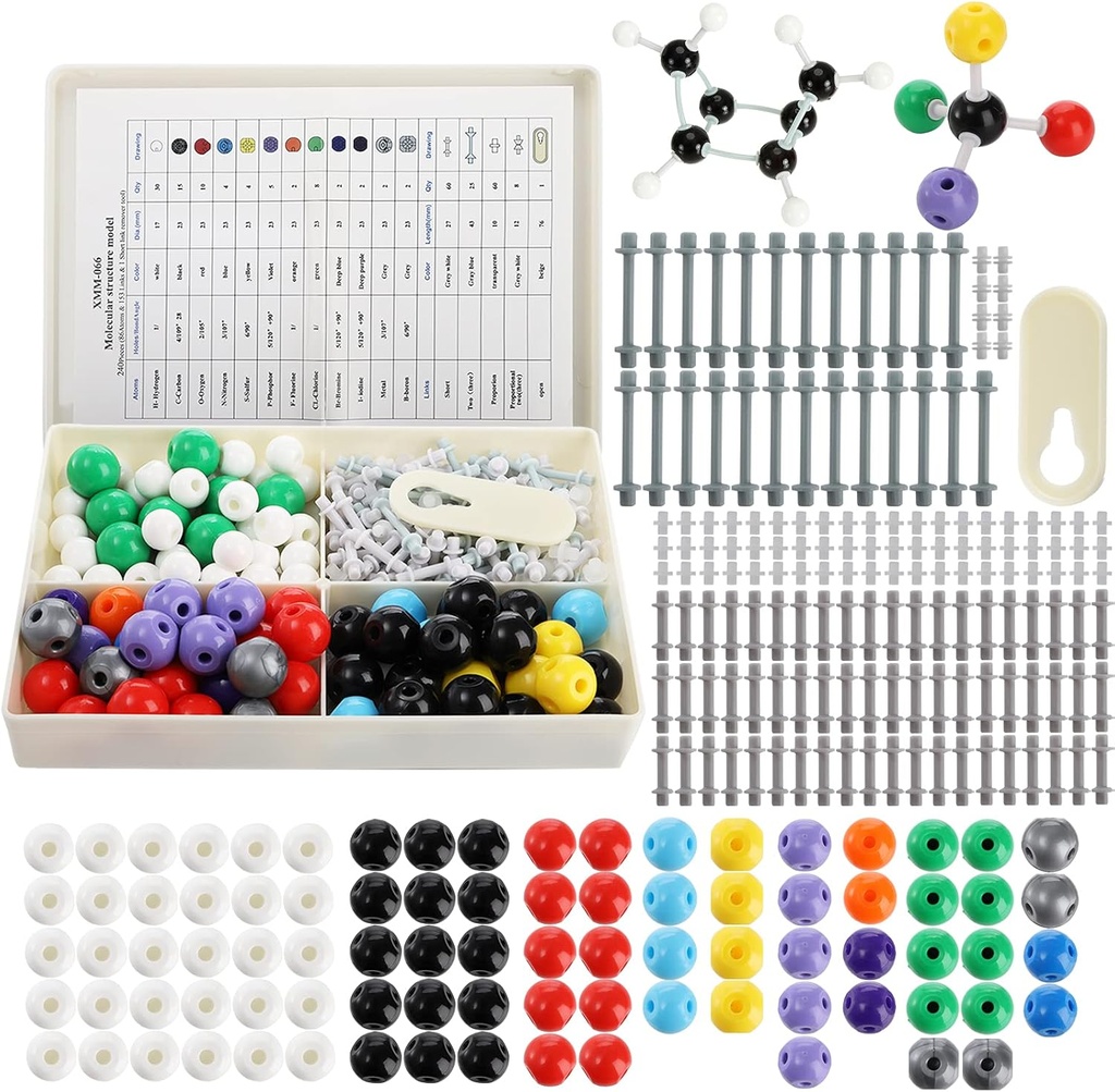 YOPAY 240 Kawałki Molekularny Model Kit, Organiczna i Nieorganiczna Chemia Molekularna Model, 86 Atomy i 153 Linki i 1 Krótkie Link Remover Tool