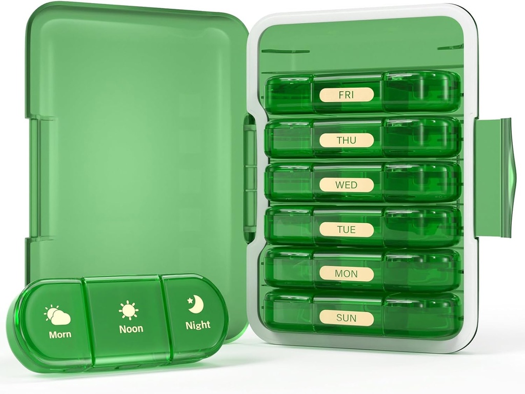 Cotygodniowy Pill Organizer 3X a Day, 7 Day Pill Box 3 Times, Przenośny dla Pill Travel Case for Pills / Witamina / Olej rybny / Leki / Suplementy (3x7 Zielony)