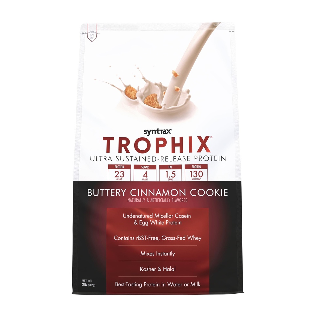 Syntrax Nutrition Trophix, Ultra Sustainaged- Release Protein w proszku Mieszanka, Prawdziwe kawałki Cookie, Buttery Cinnamon Cookie, 2 kg