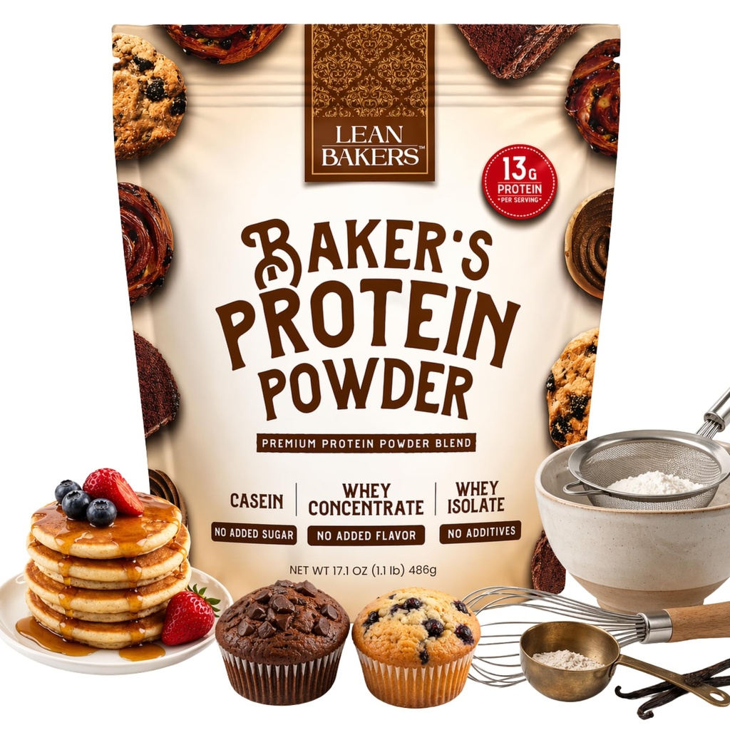 Baker 's Protein Powder Pure Natural Protein Blend, Izolat serwatkowy, Koncentrat serwatkowy, Kazeina, Gluten wolny, bez substancji słodzących, Unflavored, 17.1 oz, do pieczenia wysokiej zawartości białka niskokaloryczne przekąski