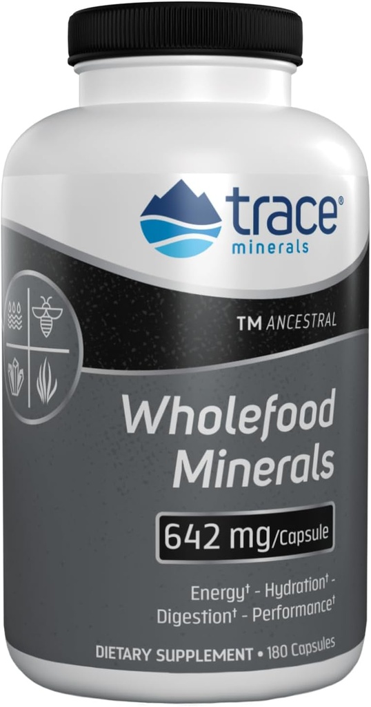 Ślad Minerały Wholefood Minerals - Body & Brain Health Supplement - Food Health Supplement with Wildflower Bee Pollen & Atlantic Kelp - Aids Nerve Function & Digestive Health - 180 kapsułki