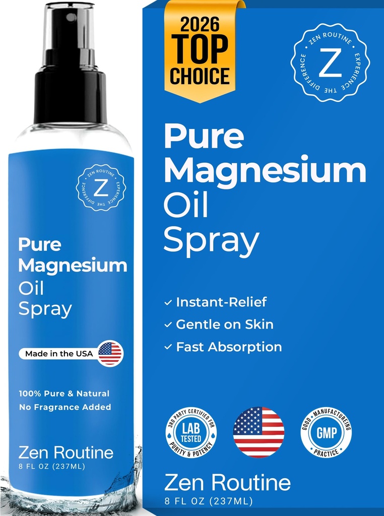 Czysty rozpylacz oleju magnezowego - 8oz (Single) - gatunek USP - Olej magnezowy na nogi, ciało, mięśnie i kończyny nóg - Glycinat magnezu miejscowego, Aceite de Magnesio, Organiczny chlorek magnezu - Made in the USA