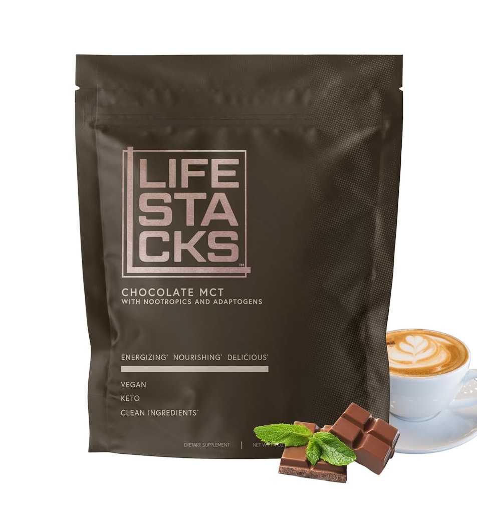 LIFESTACKS Focus Czekoladowy krem do kawy dla energii - MCT Proszek + Nootropiki + Adaptogeny - Zwiększenie produktywności Bez Jitters lub Crash - Keto, Wegan, 0 Cukier - z Tauryną, L- Tyrozyna, Rhodiola