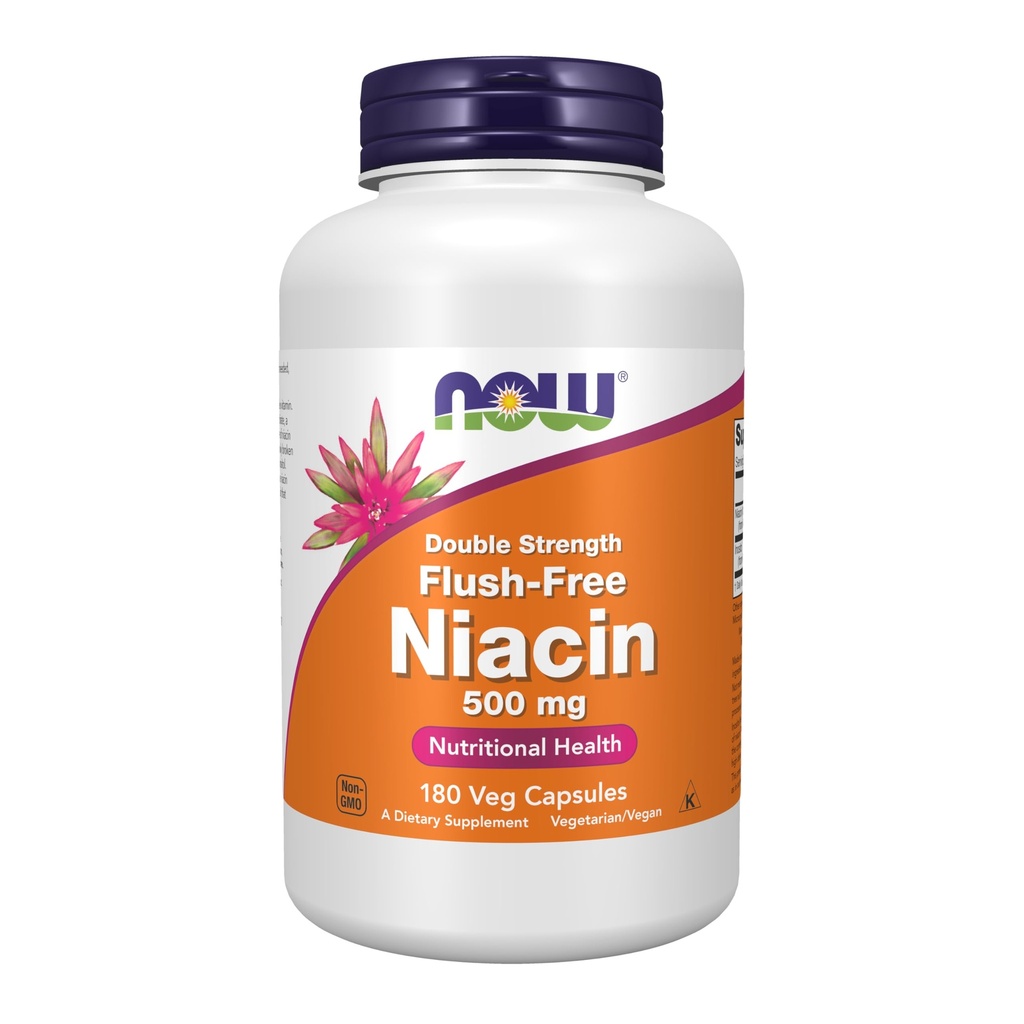 Teraz suplementy żywności, Niacyna (Witamina B-3) 500 mg, Flush- Free, Podwójna siła, Zdrowie odżywcze, 180 Kapsułki Veg