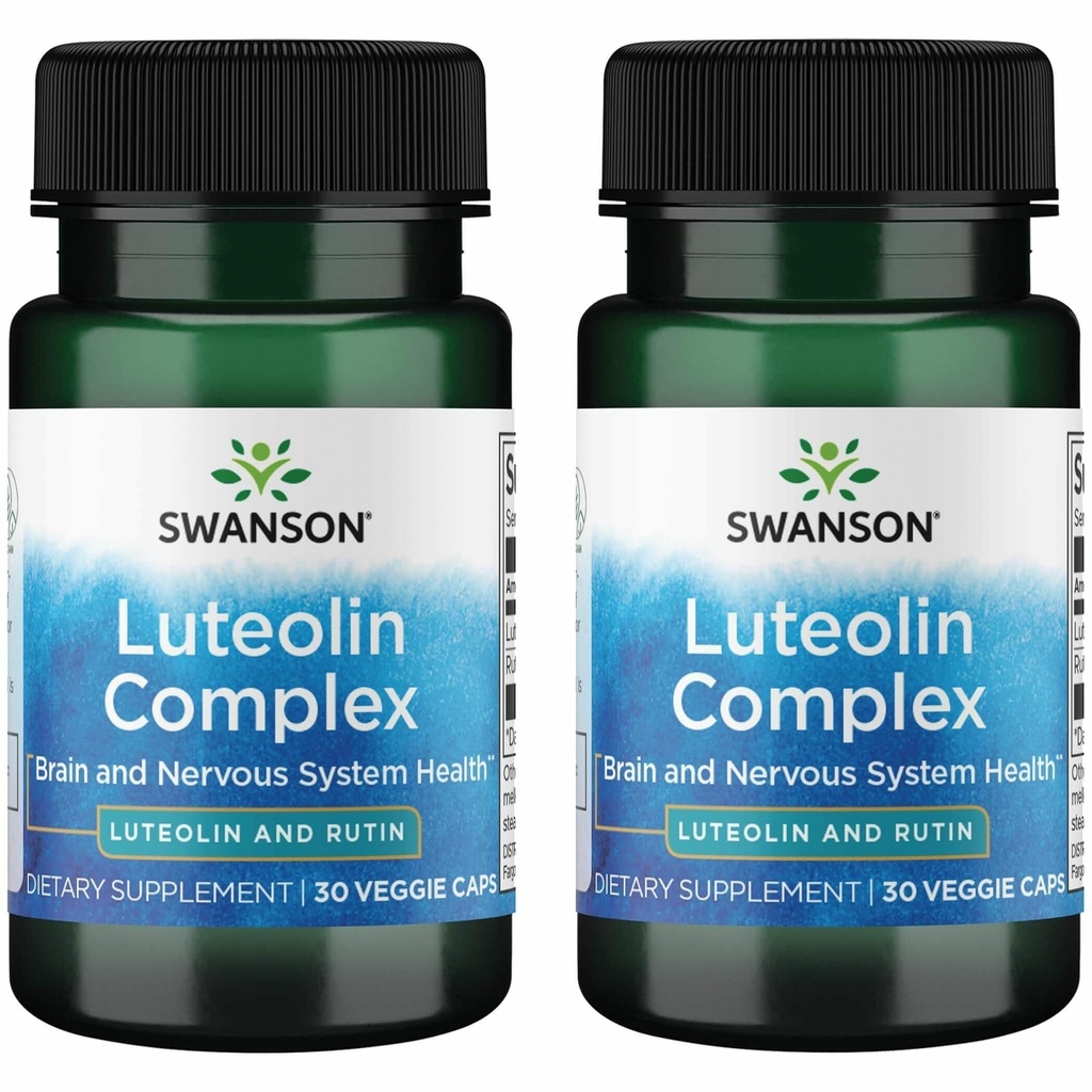 Swanson Luteolin Complex w / Rutin - Suplement do Wspomagania Mózgu Promowanie Pamięci, Nastrojów i Zdrowia Kognitywnego - Naturalna formuła, aby pomóc utrzymać system nerwowy - (30 Kapsułki wegetariańskie) 2 Pack