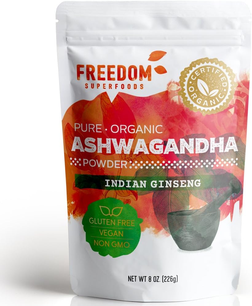 Ekologiczny ekstrakt proszku korzennego Ashwagandha z Indii - A Pothent Adaptogen & Premium Feel Good Veda Suplement witaminy dla wzrostu i wzrostu włosów - Wegan i Gluten Free - 8oz