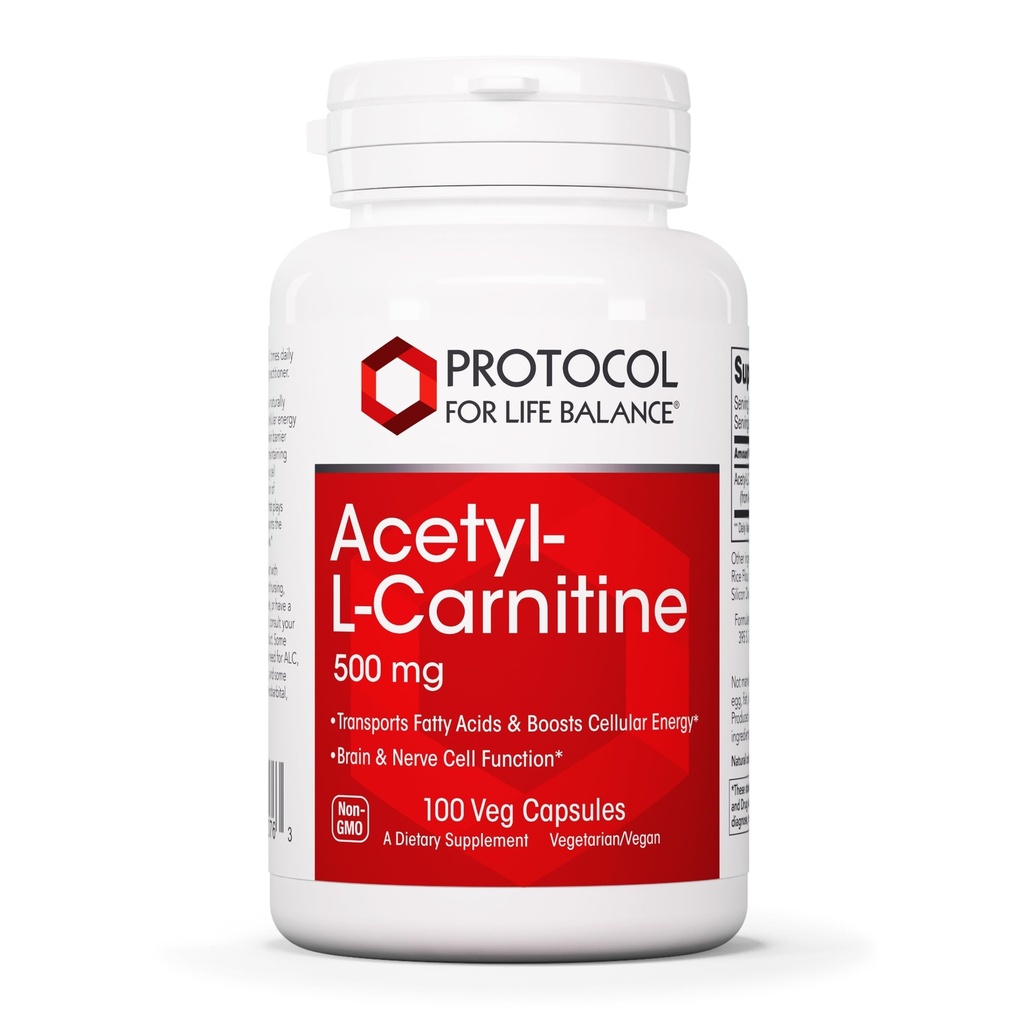 Protocol Acetyl- L- Carnitine 500mg - Suplement energetyczny, Nerve, and Brain Support - 100 Veg Caps