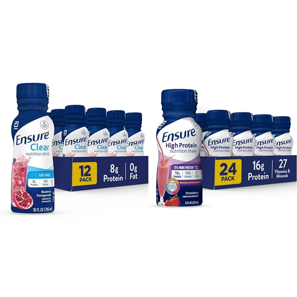 Zapewnienie płynnego, przejrzystego napoju żywieniowego, tłuszczu 0g, 8g białka, Granatu jagodowego, 10 Oz Fl (opakowanie po 12), Butelki, bezglutenowego & Zapewnienie wysokiej zawartości białka Strawberry Nutrition Shake, 24 Pack