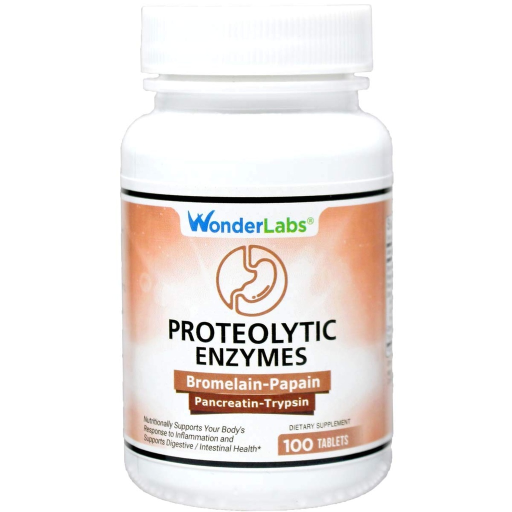 Wonder Laboratories Proteolitic Enzymes Ingel124; Bromelain Papain Pancreatin Trypsin 550 mg Razem ze standaryzowaną amylazą, lipazą i proteazą, 100 tabletek