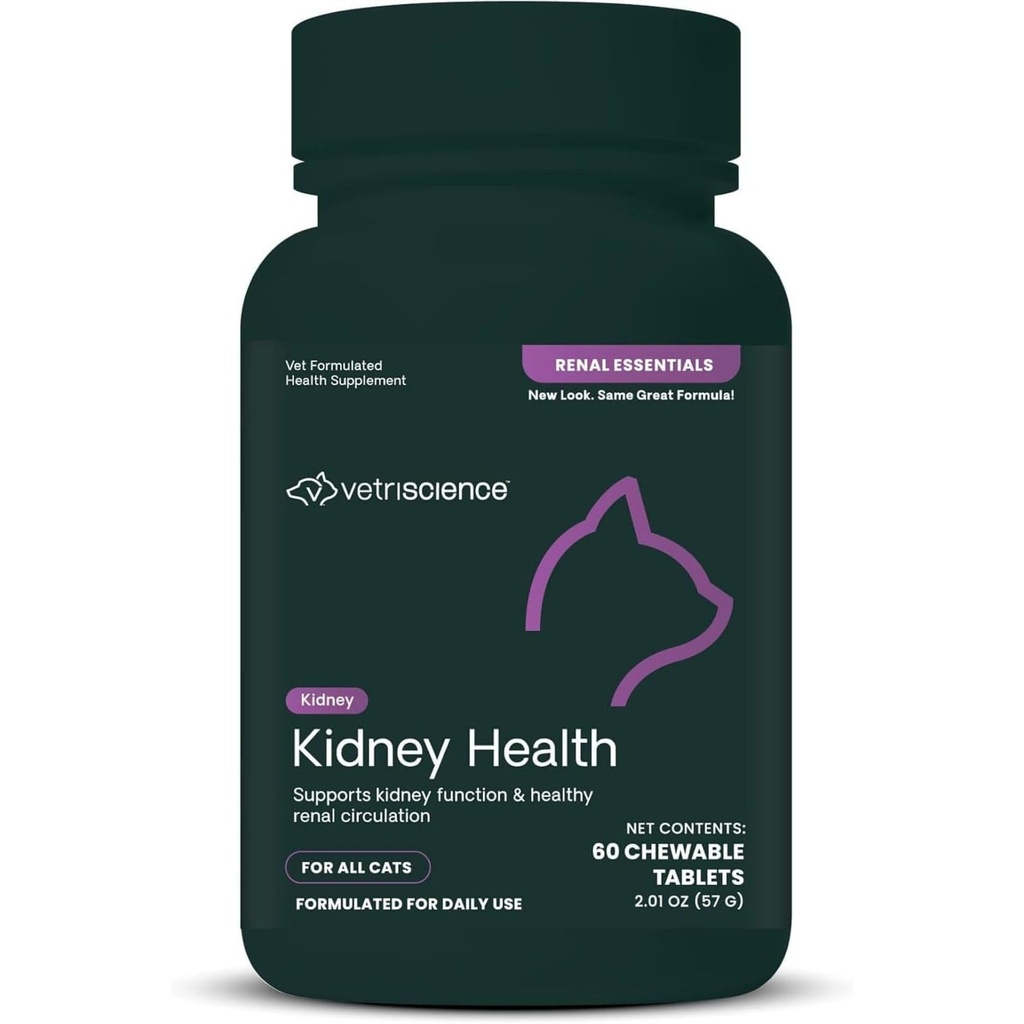 VetriScience Nerki Zdrowotne Tabletki do żucia, Suplement do Esentymentów Nerki dla kotów, Opieka nad Nerki i Wsparcie z Mushroom, Astragalus Root, Nettle Seed and Herbs, Kurczak i ryba, 60 Hrabia