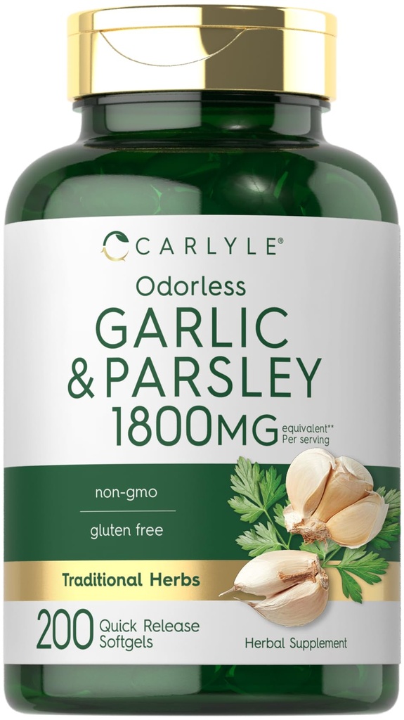 Carlyle Odorless czosnek & Pietruszka 1800mg 124; 200 Softgels 124; Non- GMO, Gluten suplement wolny