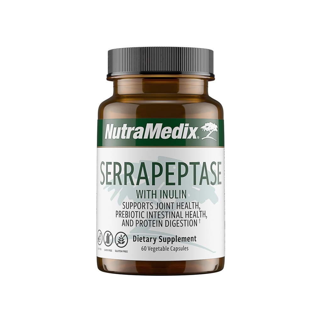 Nutramedix Serrapeptase Supplement - Enzymy proteolityczne do trawienia + Inulina - Made to Support Digestive Health Support - Gluten, Soy and Dairy-Free (60 kapsułek)