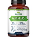 Zazzee Dodatkowa Siła Alpha GPC Cholina, 700 mg na serwowanie, 75 Kapsułki wegańskie, 100% Czysty farmaceutyczny, 100% Wegetarianin, Standaryzowane na potencję i czystość, All- Natural i Non-GMO
