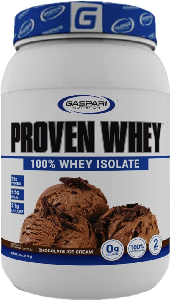 Gaspari Nutrition Proven Serwatka, 100% Izolat hydrolizowany serwatki, Wysokie Białko, Laktoza wolna, Niskie węglowodany i niski cukier (Czekolada lody, 2 Funt (Opakowanie 1)
