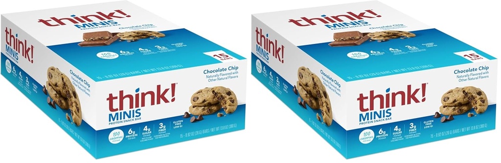 Myśl! MINIS Protein Snack Bars, Gluten Free, Czekoladowy Chip, 15 Count (Opakowanie 2)
