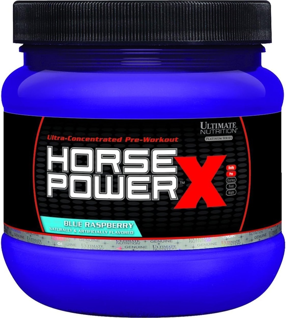 Ultimate Nutrition Horsepower X Zaawansowany suplement do treningu wstępnego z kreatury i witaminy B12, 45 Służenia, Niebieski Malina