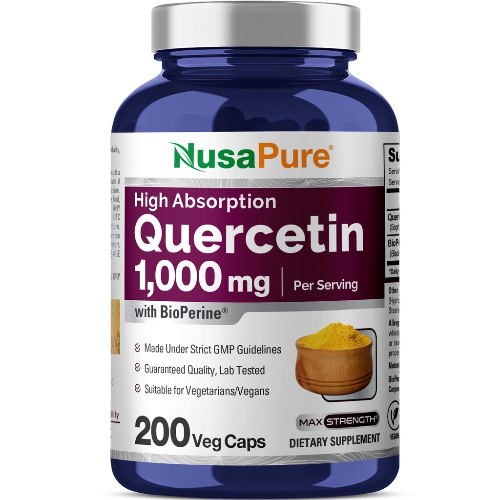 NusaPure Quercetin 1000mg - 200 Veggie Caps (Non- GMO, Wegan, Wegetarianin) Bioperine