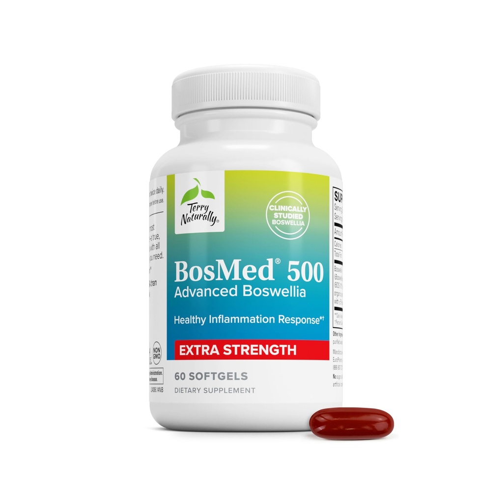 Terry Natural BosMed 500 - Boswellia Serrata Extract Supplement - Suplement dietetyczny dla zdrowej obsługi płuc - Herbal Supplement Formula - 60 Softgels